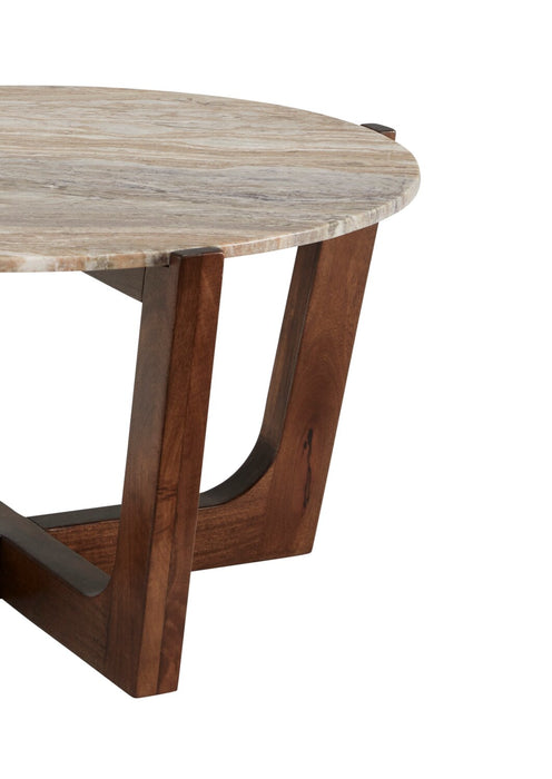 Table à café moderne Haydon de 36 po avec marbre naturel - brun chaleureux