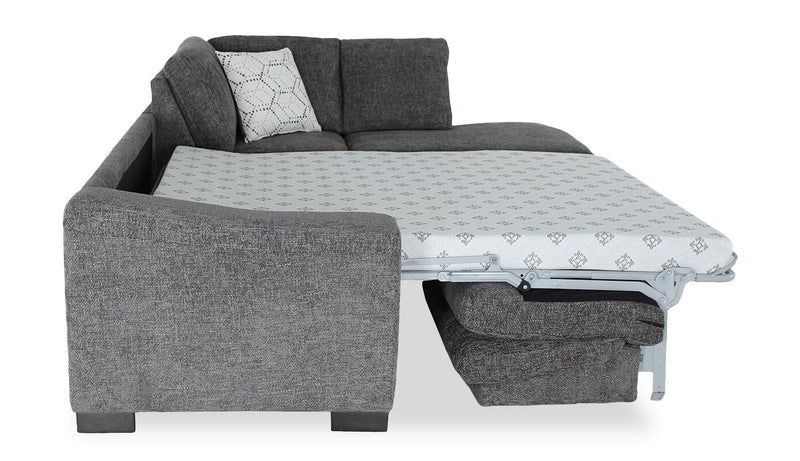 Sofa-lit sectionnel de droite avec grand lit Aubrey de 114 po de style européen en tissu de chenille avec pattes en bois - gris