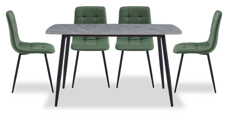 Chaise de salle à manger Arlo en métal avec siège et dossier coussinés capitonnés en tissu - verte
