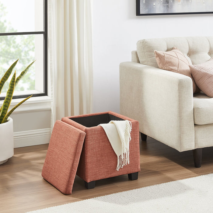 Pouf de rangement carré Halifax de 14,75 po en tissu - orange