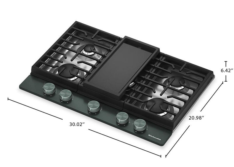 Surface de cuisson KitchenAid au gaz sur métal avec fini CookShield - minerai noir - KCGK730SJP