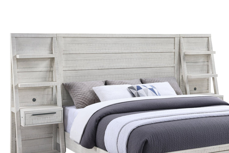 Lit à sections Haven avec tête de lit, cadre de lit, 2 sections latérales, port USB et éclairage à DEL, blanc - format très grand lit