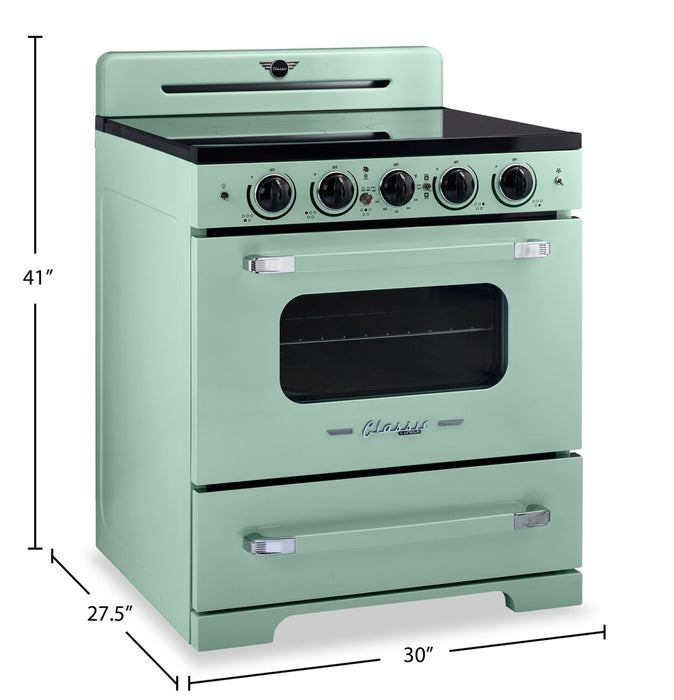 Cuisinière à induction Classic Rétro par Unique de 30 po et de 3,9 pi3 - vert menthe estival - UNQ-30CR IC LG