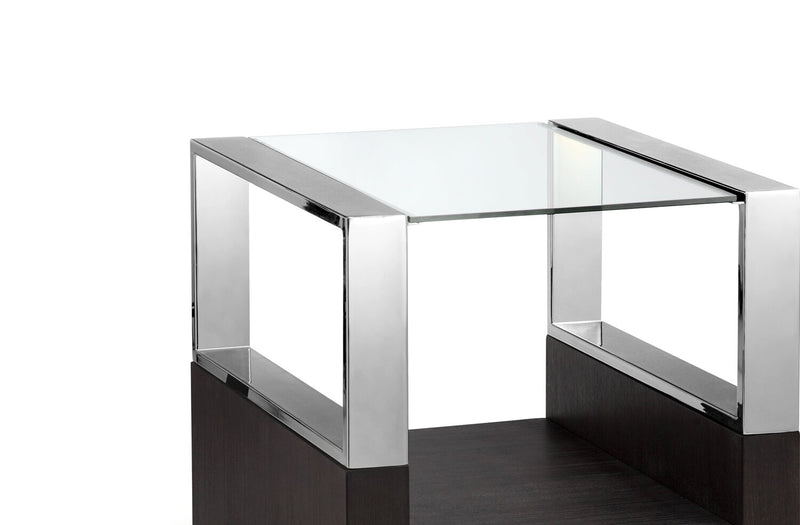 Table de bout moderne Perrin de 24 po avec dessus de table en verre, rangement et tablette - graphite