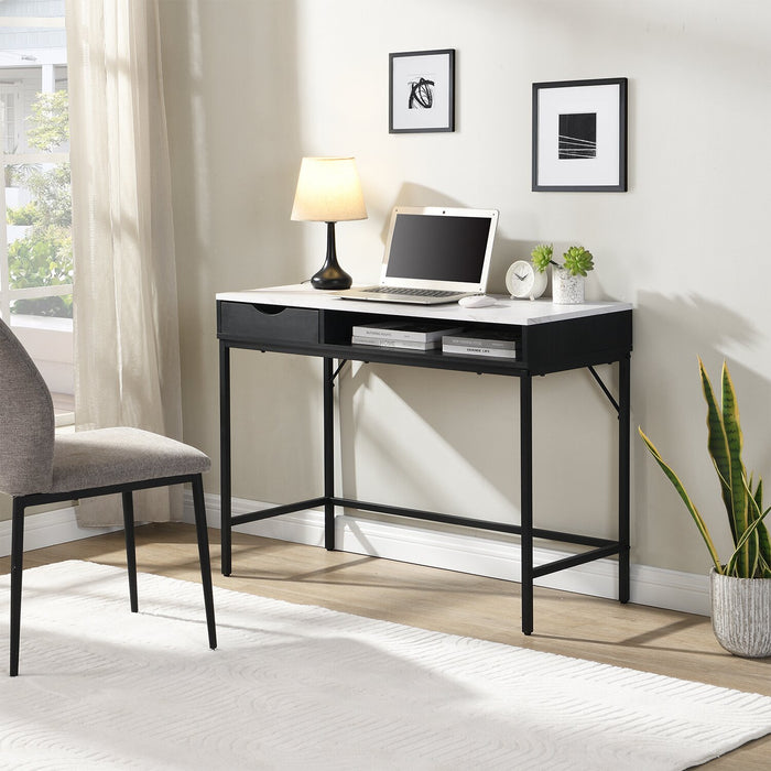Bureau Jensen de 40 po avec dessus en imitation de marbre et rangement - noir