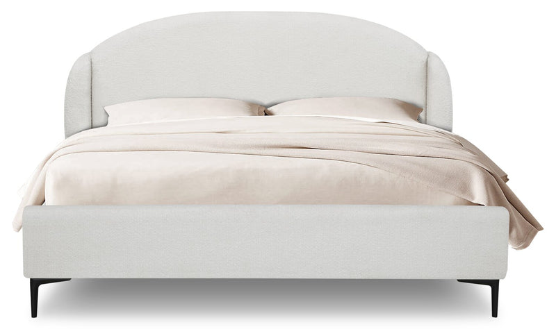 Lit rembourré à oreilles Luna en tissu blanc - format grand lit