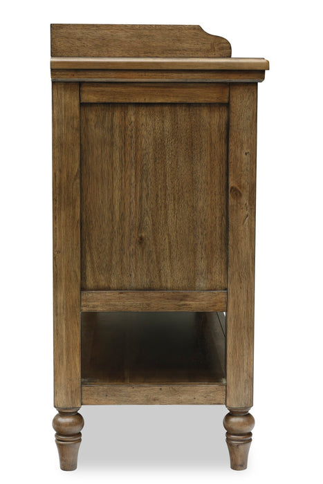 Desserte de salle à manger Clara de 56 po (L) avec rangement, tablettes et tiroirs - brune