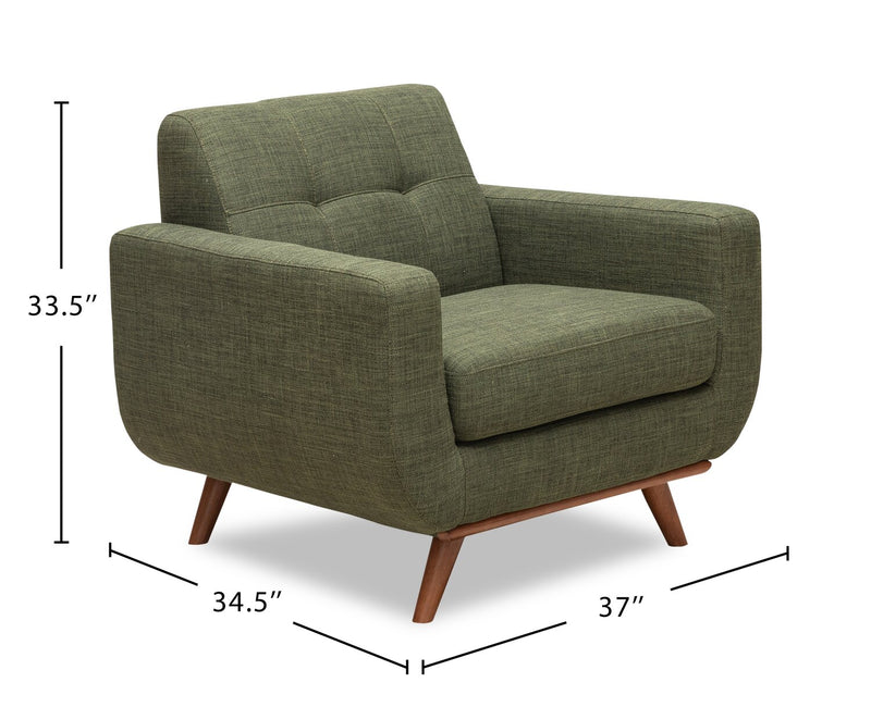 Fauteuil Freeman Kort & Co. de 37 po en tissu d’apparence lin avec pattes en bois et coussin de dossier capitonné - vert avocat