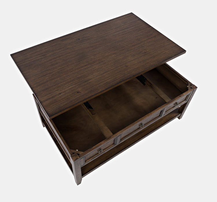 Table à café Branson de 48 po avec dessus relevable, rangement et roulettes - brun foncé