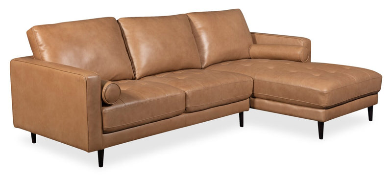 Sofa sectionnel de droite Edge 2 pièces en cuir véritable avec pattes en bois et coussins de dossier amovibles - brun