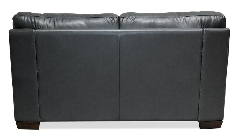 Causeuse Classico de 71 po en cuir véritable avec pattes en bois - gris carbone
