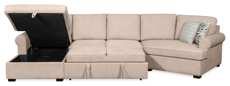 Sofa-lit sectionnel enveloppant de droite Haven de Scott Living 3 pièces en tissu de chenille avec rangement - taupe