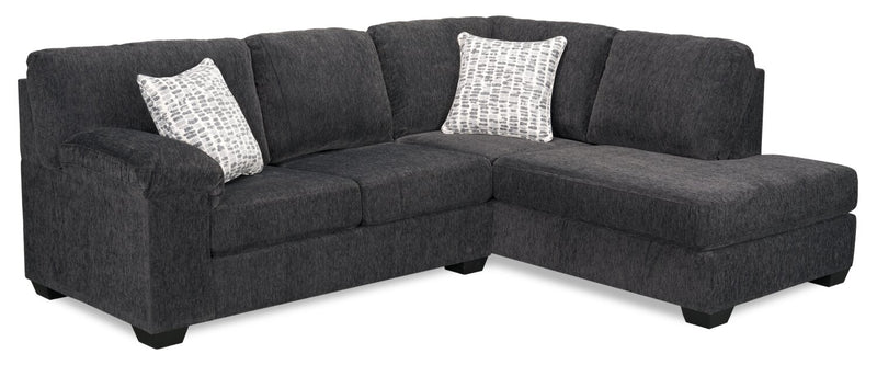 Sofa sectionnel de droite Morgan 2 pièces fabriqué au Canada en tissu de chenille avec coussins décoratifs - gris