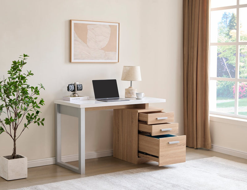 Bureau réversible Oscar de 47 po avec rangement - imitation de marbre blanc et blanc vieilli