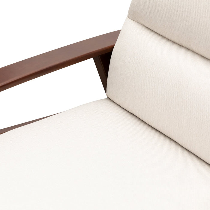 Fauteuil d’appoint à inclinaison par poussée Bree de 28,5 po en tissu d’apparence lin avec accoudoirs et pattes en bois - beige