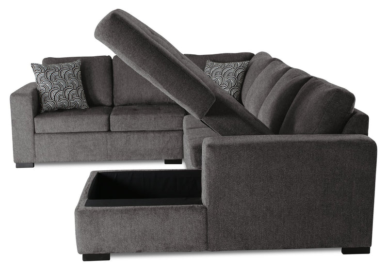 Sofa-lit sectionnel de droite Legend 4 pièces fabriqué au Canada en tissu de chenille avec fauteuil long de rangement - brun étain