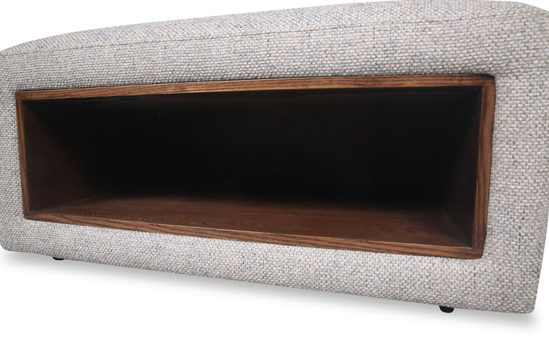 Pouf table à café Geneva de 32,5 po en tissu de chenille avec rangement et pattes en bois - beige nuage