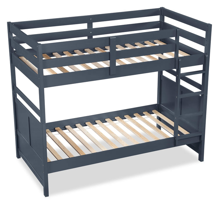 Lits superposés Quinn pour enfants avec échelle et garde-corps, bleus - simple et simple