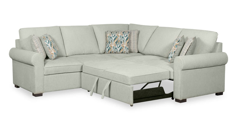Sofa-lit sectionnel Haven de Scott Living 3 pièces en tissu de chenille - bleu écume de mer