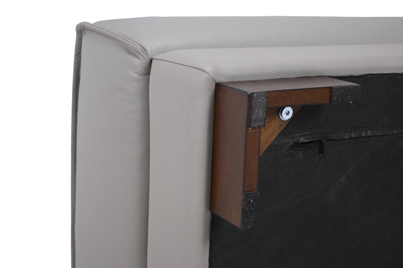 Pouf Citadel de 28 po en cuir véritable de qualité supérieure avec pattes en bois - gris