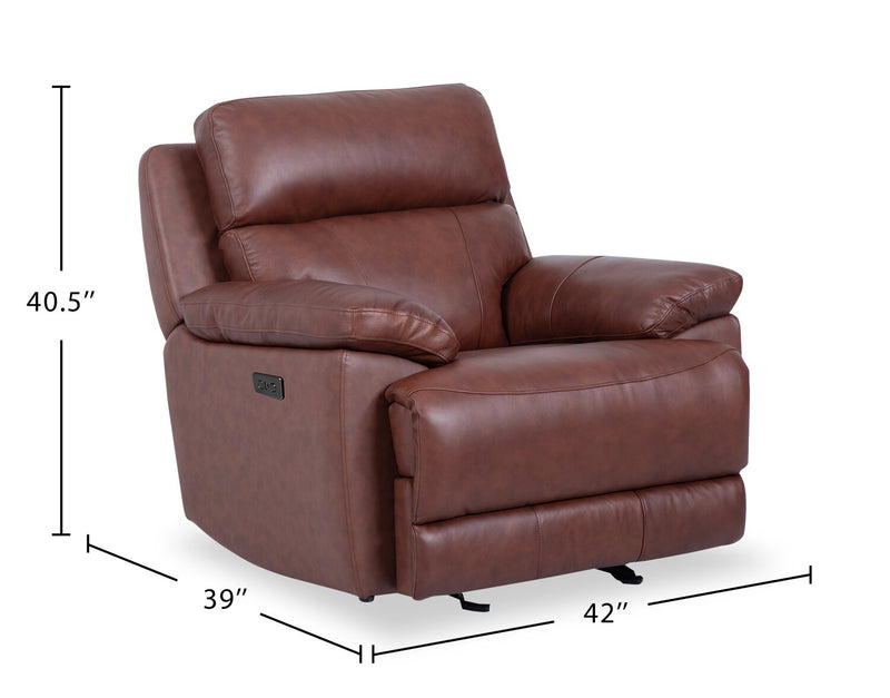 Fauteuil à inclinaison électrique Sorrento de 42 po en cuir véritable avec port USB - brun brique de Madrid