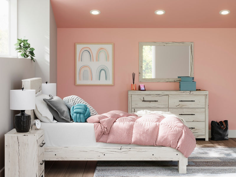 Lit à panneaux Derekson pour enfants avec tête de lit et cadre de lit, blanc rustique - format lit simple