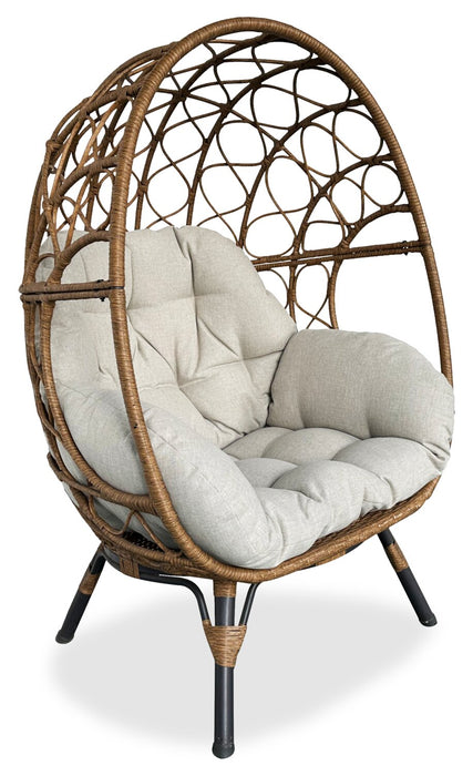 Fauteuil en forme d’œuf Coco de Kort & Co. pour la terrasse à l’extérieur - osier en résine tressé à la main, résistant aux rayons UV et aux intempéries - brun et beige