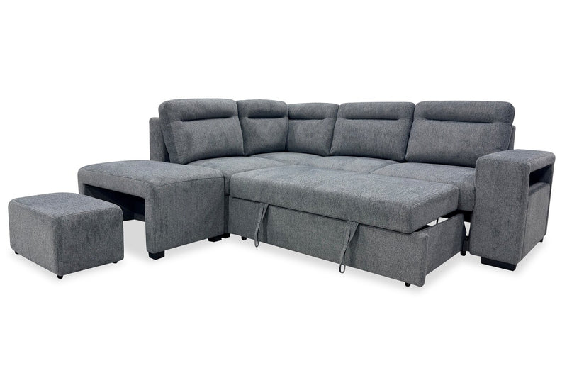 Sofa-lit sectionnel de gauche Coast 3 pièces en tissu avec rangement et pouf - fumée