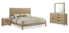 Ensemble de chambre à coucher Sable brun clair 6 pièces avec lit, commode, miroir et table de nuit - format très grand lit