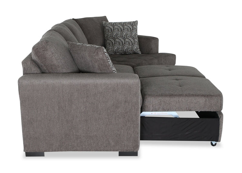 Sofa-lit sectionnel enveloppant de droite Legend 2 pièces fabriqué au Canada en tissu de chenille - brun étain