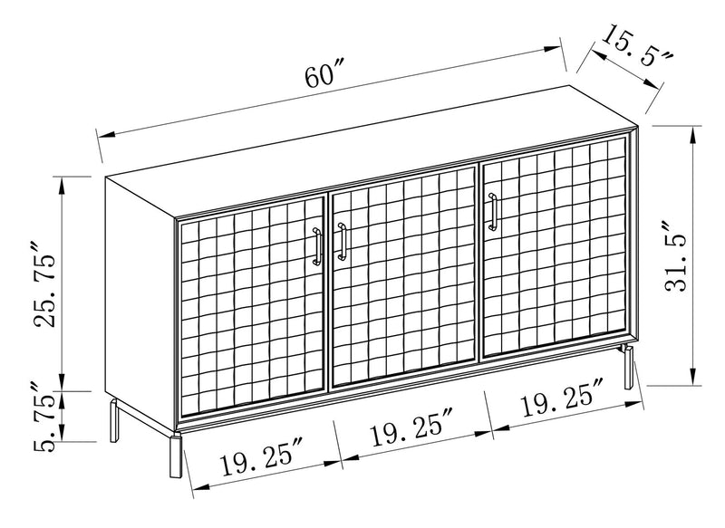 Armoire décorative Alenna de 60 po à 3 portes - noire avec portes blanc vieilli