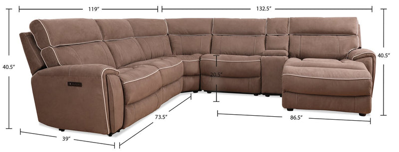Sofa sectionnel de droite à inclinaison électrique Newport de Cindy Crawford Home 6 pièces en suédine avec fauteuil inclinable sans accoudoirs - taupe