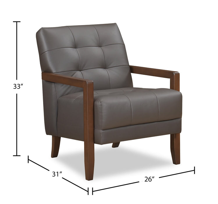 Fauteuil d’appoint Enzo de 26 po en cuir véritable avec capitonnage en biscuit, accoudoirs rectilignes et pattes en bois - brun foncé