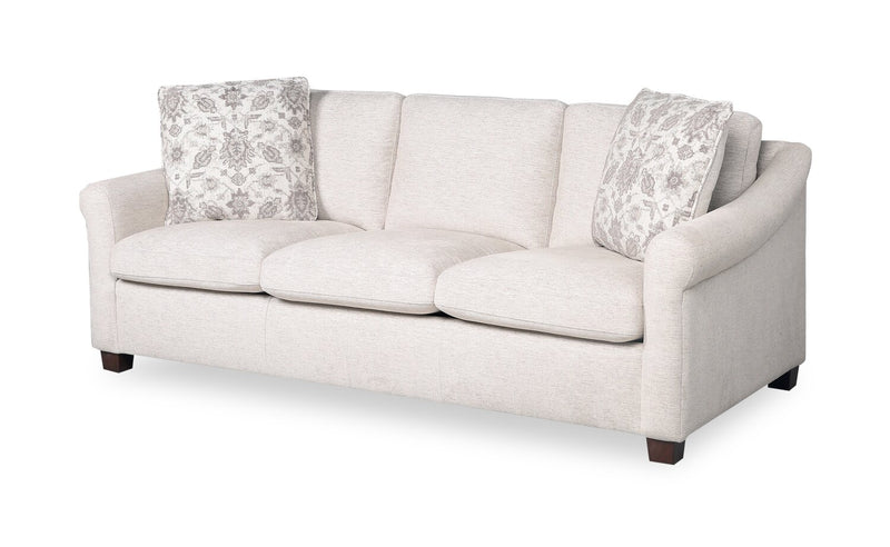 Sofa Mallie de 84 po en tissu de chenille avec accoudoirs enroulés et pattes en bois - blanc coquillage