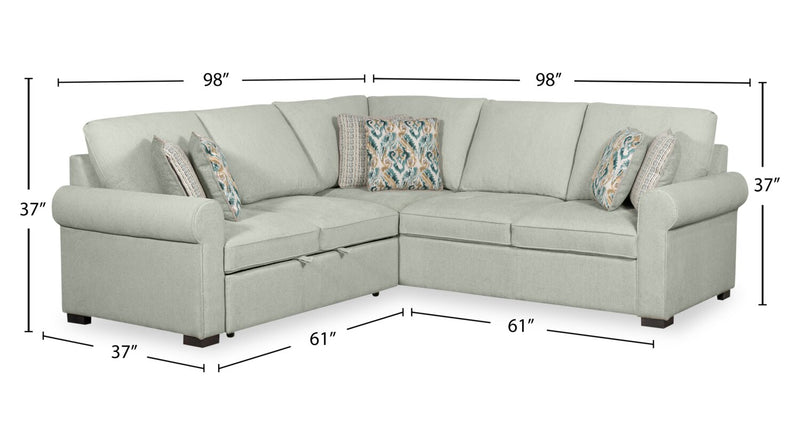 Sofa-lit sectionnel Haven de Scott Living 3 pièces en tissu de chenille - bleu écume de mer