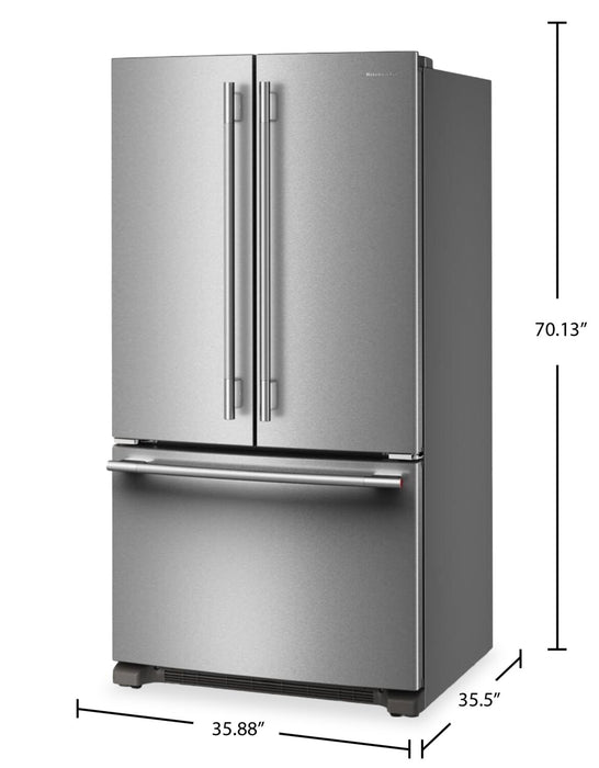 Réfrigérateur KitchenAid de 25 pi³ et de 36 po à portes françaises avec distributeur d’eau interne - KRFF136SPS