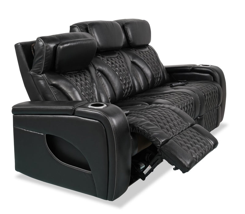 Sofa de massage à inclinaison électrique Elite de 86 po en cuir véritable avec appuie-têtes électriques et accoudoirs de rangement - noir