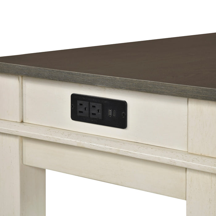 Console contemporaine Nyles de 60 po avec 3 tabourets de hauteur comptoir et ports USB - babeurre