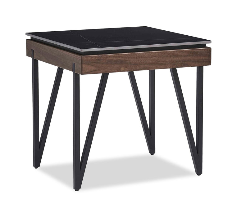 Table de bout moderne Juno de 22,5 po avec dessus en pierre frittée - noire