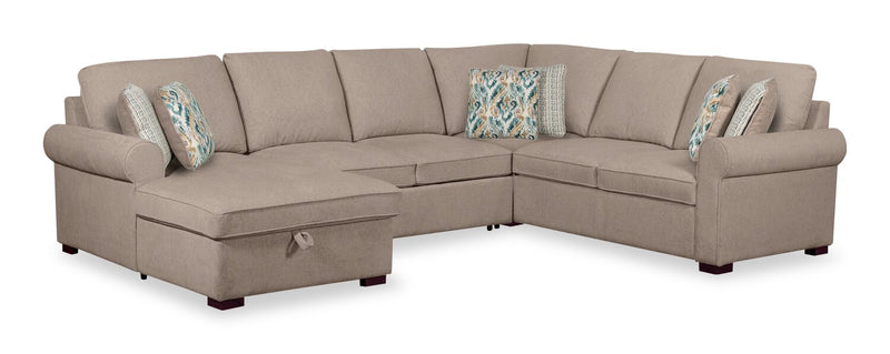 Sofa-lit sectionnel de gauche Haven de Scott Living 4 pièces en tissu de chenille avec fauteuil long de rangement - taupe