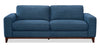 Sofa River de 87 po en tissu d’apparence lin avec base et pattes en bois - bleu
