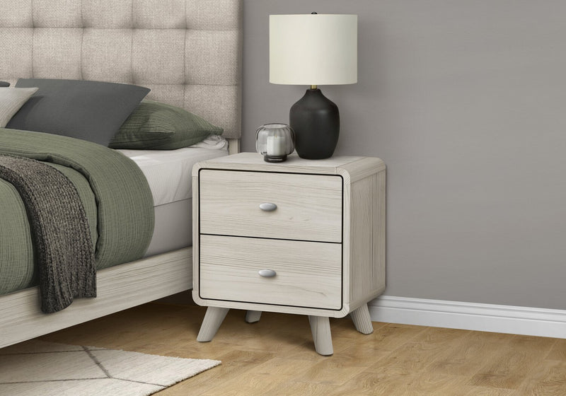 Table de nuit moderne du milieu du 20e siècle Cami de 17 po (L) x 24,8 po (H) à 2 tiroirs - chêne gris