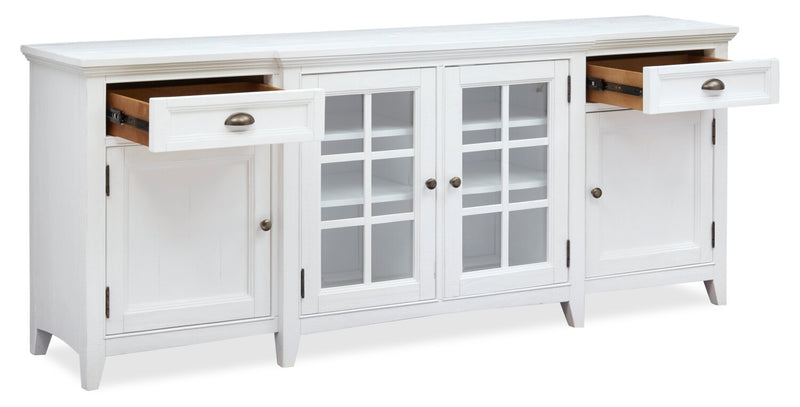 Meuble pour téléviseur traditionnel Wesley de 80 po avec rangement et système de gestion des câbles pour téléviseurs jusqu’à 85 po - blanc calcaire