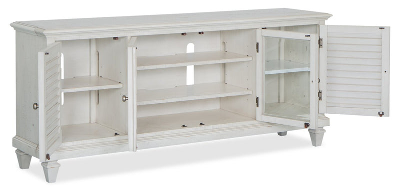 Meuble audio-vidéo rustique Baron 4 pièces de 114 po en pin avec rangement et système de gestion des câbles pour téléviseurs jusqu’à 70 po - albâtre