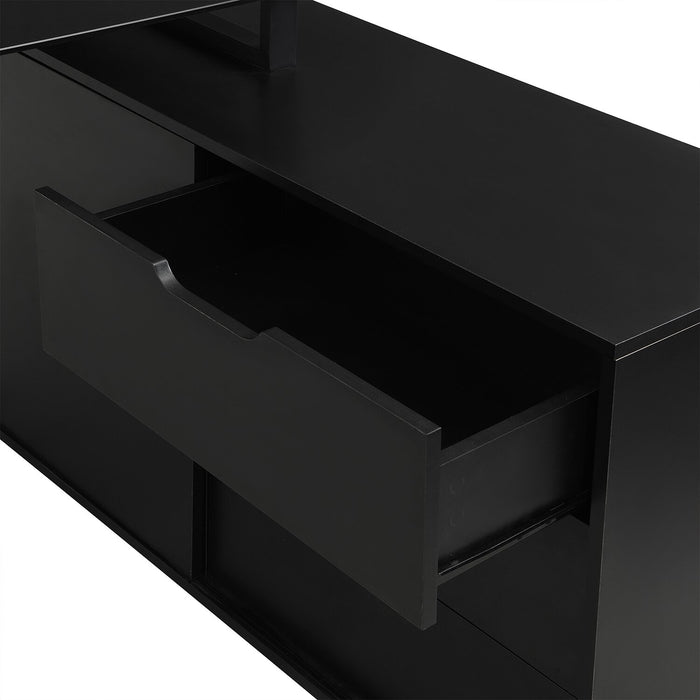 Bureau en forme de L Daniel de 55.11 po avec dessus en verre et rangement - noir