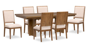 Ensemble de salle à manger Henri de Scott Living 7 pièces en bois avec table, rallonge de 66 po à 84 po (L) et chaises - brun et crème