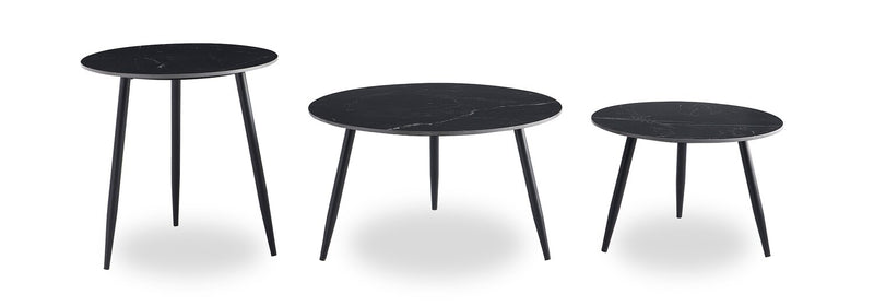Ensemble 3 tables modernes Delancey de 31,5 po (table à café et 2 tables de bout) - noir