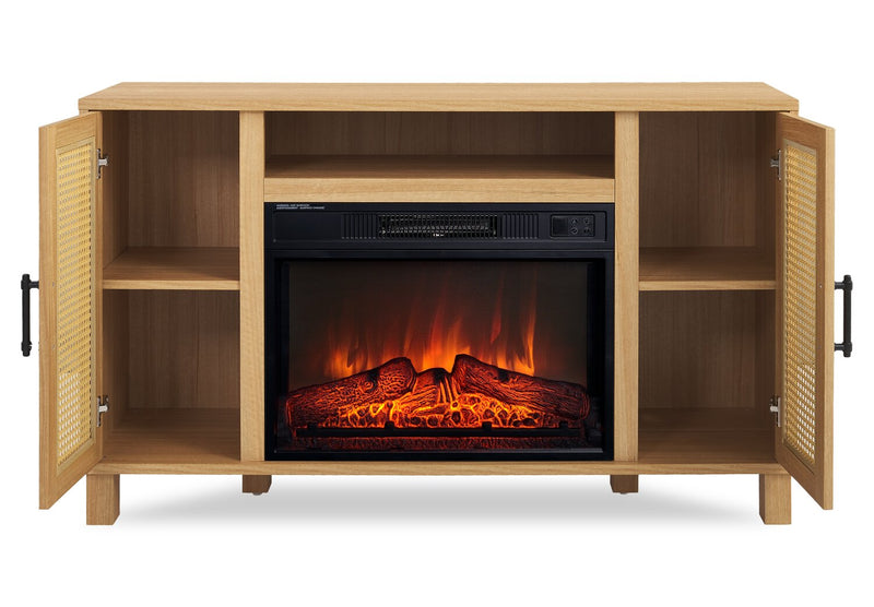 Foyer électrique contemporain Reed de 47 po avec rangement - teck clair
