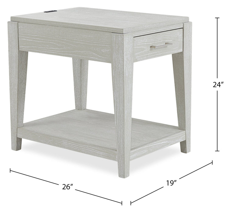 Table de fauteuil Vida de 19 po en bois massif avec rangement, tablette, éclairage et ports USB - sable