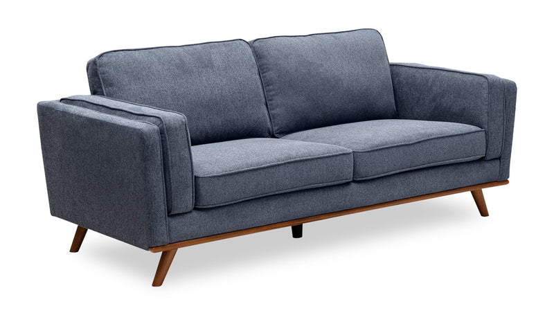Sofa Kassia de Kort & Co. de 80 po de format condo en tissu d’apparence lin avec base et pattes en bois - bleu